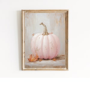 Pink Pumpkin Painting, Pumpkin Fall Decor, Pumpkin Printable Wall Art, Pumpkin print, Rustic fall print, Neutral Fall wall art, Pale Pink