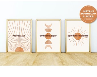 Easter Trio Print Way Maker, Promise Keeper, Light in the Darkness | Print | Jesus | Hope | Faith | God | Wall print | Wall Decor