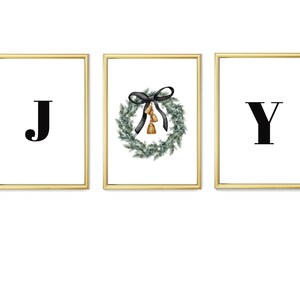 Impresión JOY, impresión navideña JOY, arte de pared imprimible navideño negro, impresiones navideñas en acuarela, decoración navideña para el hogar, juego de 3 impresiones,