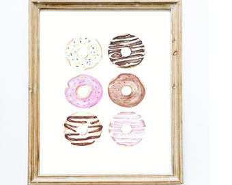 Donuts Watercolor Illustration, Colorful Dessert Art (Digital Download)