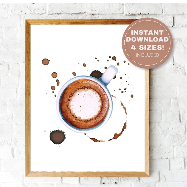 Watercolor Coffee Print, Coffee Poster, Kitchen Art Print, Coffee Lover Gift, Coffee Wall Decor, home office wall art, Watercolor Coffee Cup