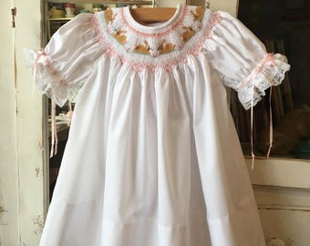 Emma Mint Smocked Bishop Dress Sheep