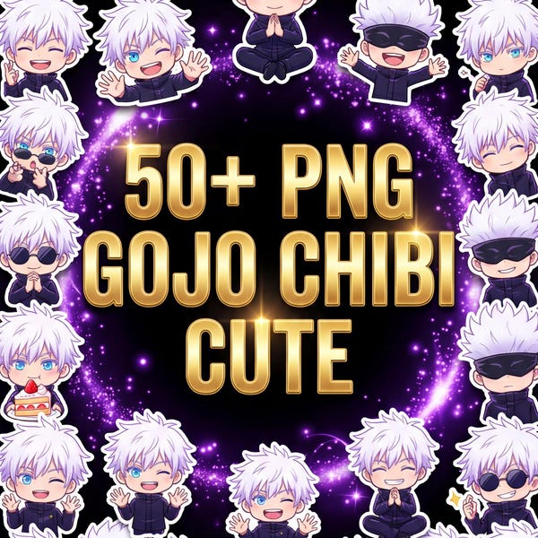 50+ Chibi Gojo Satoru PNG-bundel | 4K-anime (digitale download 300 dpi)