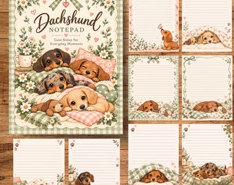 Bloc de notas imprimible con diseño de perro salchicha, papelería digital con diseño de perro salchicha (descarga instantánea)