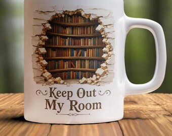 本好きのためのマグカップ、「私の部屋から出て行って」読書好きへのギフト