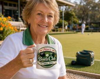 Nan’s Lawn Bowls Mug, Tea Bowls Repeat Gift for Bowling Grandma