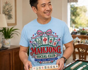 Mahjong Social Club T-Shirt, Retro Tile Game Shirt for Mahjong Players and Game Nights