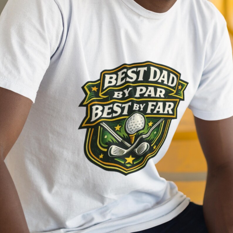 Best Dad By Par shirt featuring crossed golf clubs and golf ball