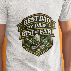 White dad golf shirt with Best By Far wording and sports emblem
