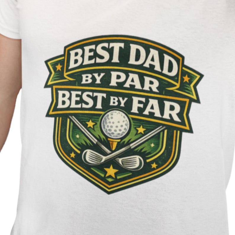 Funny dad golf tee with ball on tee and crossed clubs graphic