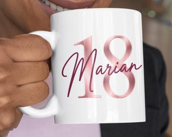 Personalised Milestone Birthday Mug, Rose Gold Name Cup, Birthday Gift for Her