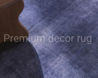 Handgetufteter Wollteppich, Blauer Festteppich, Moderner minimalistischer Teppich, Luxuriöser Wohnzimmerteppich, Weicher Schlafzimmerteppich, Teppich in Sondergröße, Handma