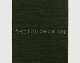 Tappeto in lana trapuntato a mano verde scuro / Tappeto moderno geometrico / Tappeto contemporaneo di lusso fatto a mano / Tappeto per soggiorno su misura