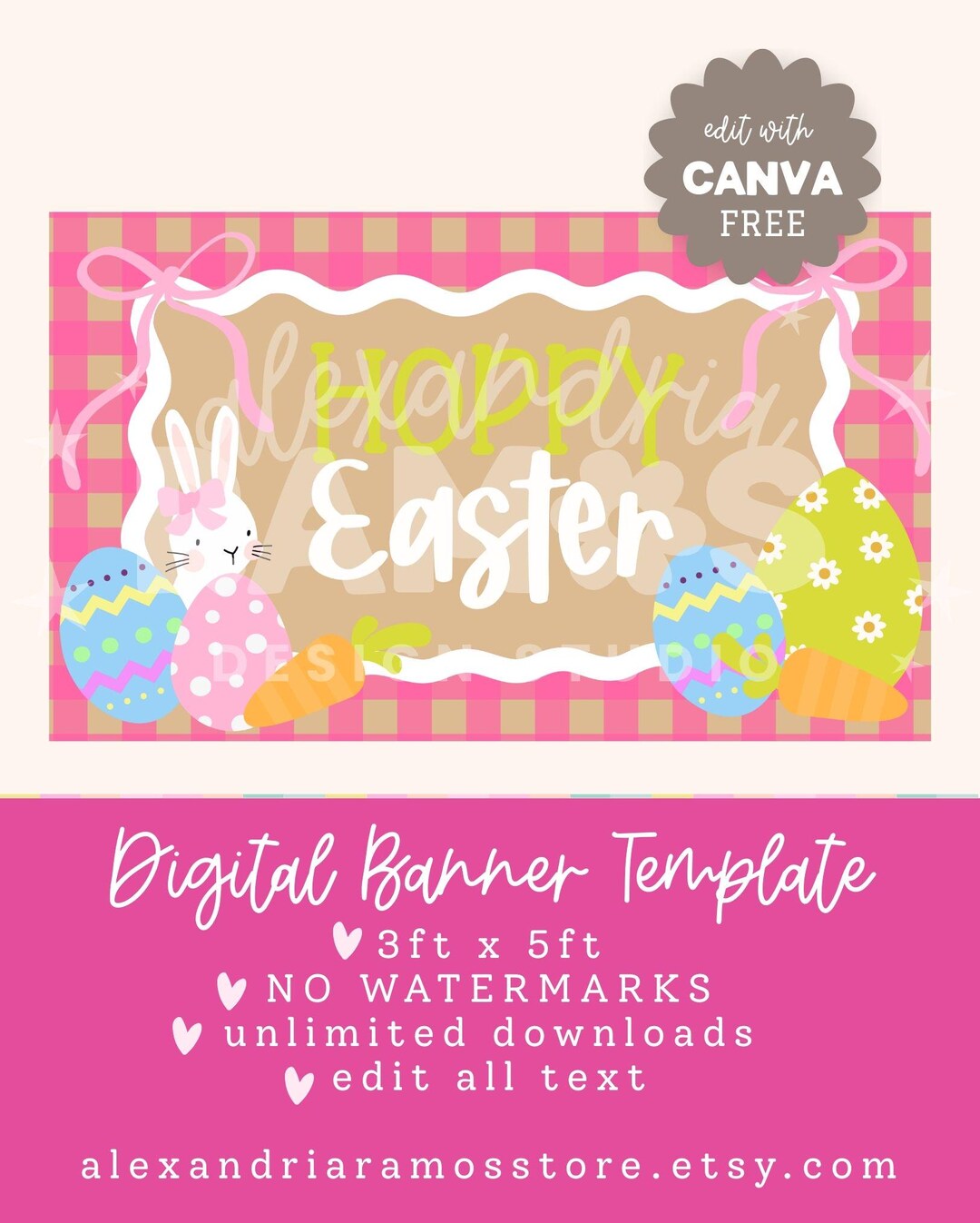 Hoppy Easter Banner Template, 3x5 Ft Canva Editable (digital Download ...