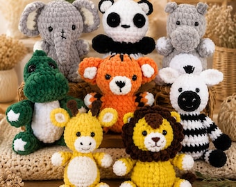 Pacchetto di 8 modelli all'uncinetto per realizzare amigurumi di animali della savana (PDF da scaricare)