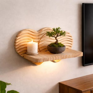 Heart Shaped Wooden Floating Wall Shelf, Indoor Plant Holder, Home Entryway Decor