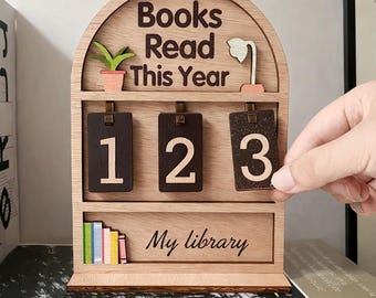 Reading Challenge Tracker – Wooden Bookshelf Counter, New Year Book Goal Gift for Readers