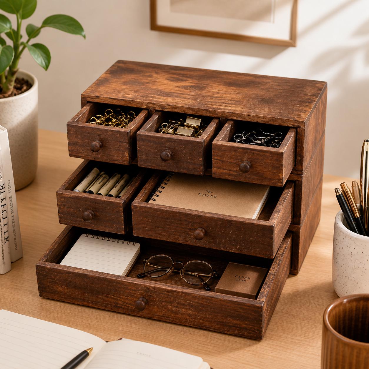 Handcrafted Wooden Desktop Organizer With Drawer Jewelry Makeup Storage ...