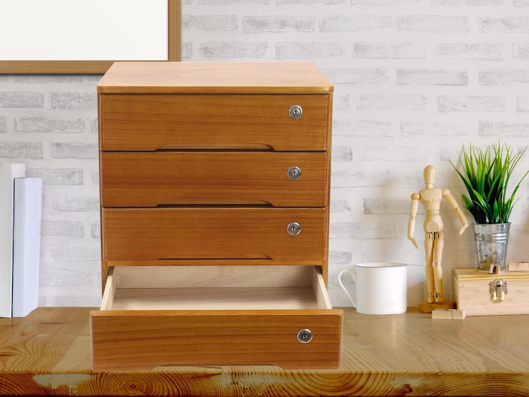 Wooden Desktop Storage Cabinet – Desk Organizer With Lockable Drawers ...