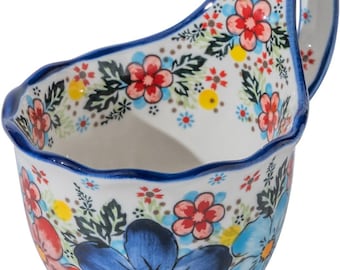 ALMA 18 Unzen mikrowellengeeignete Suppenschüssel mit Schlaufengriff, handbemalte dekorative Tasse mit großem Griff, Keramik-Suppenschüssel für Mutter