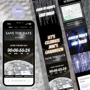 Graduation Website Template: Disco Ball RSVP Online Invitation, Class of 2026 Digital Invite, Last Disco Graduation Party,No-Code Event Site