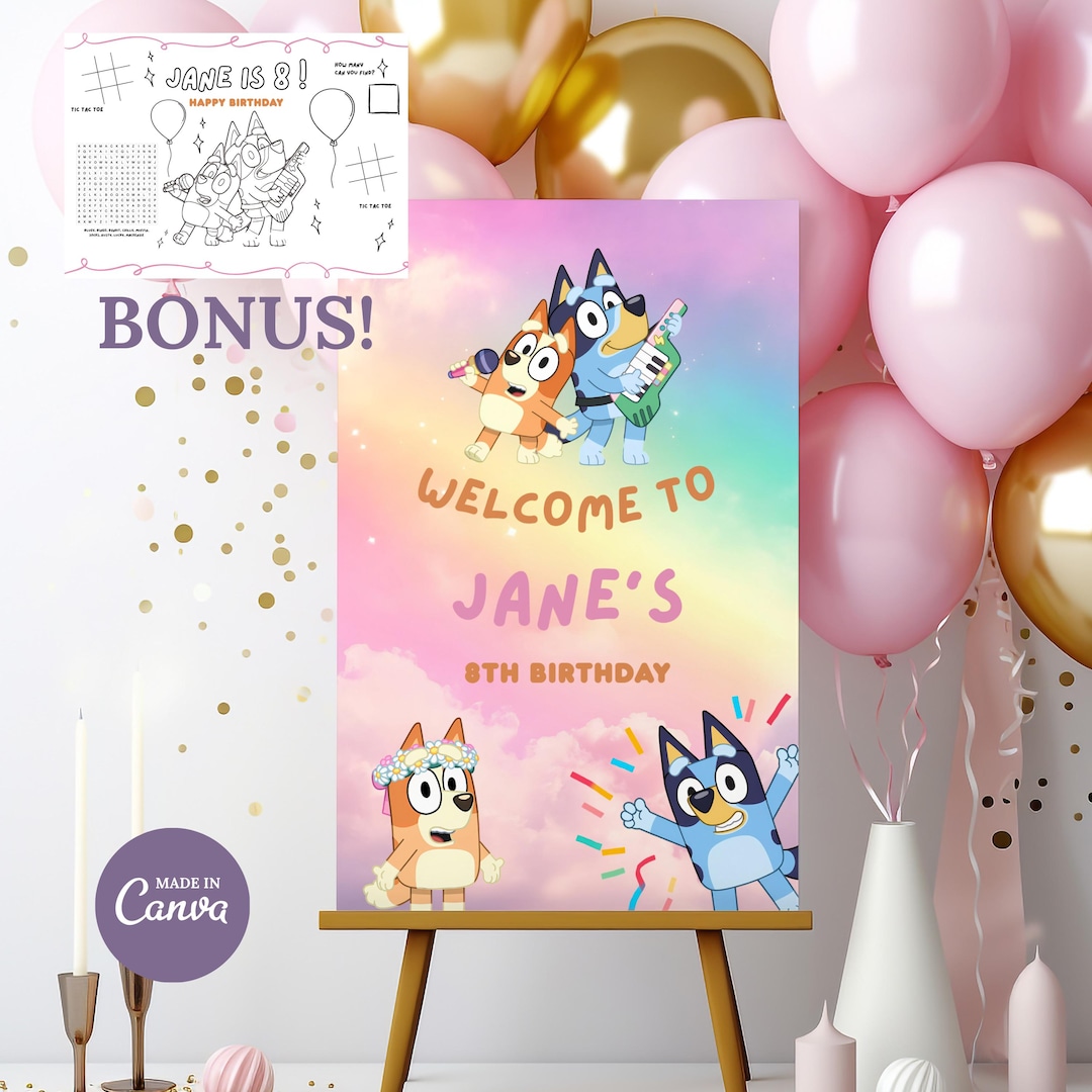 Bluey Welcomesign Bluey Birthday Welcome Sign, Girl Bluey Birthday Sign, Blue Dog Theme ...