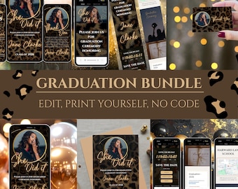 Graduation Bundle Class of 2026, Leopard Graduate Girl Invitation, Senior Flyer with Clickable RSVP Website, Digital Graduation Announcement