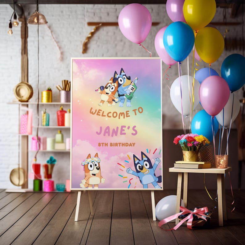 Bluey Welcomesign Bluey Birthday Welcome Sign, Girl Bluey Birthday Sign, Blue Dog Theme ...