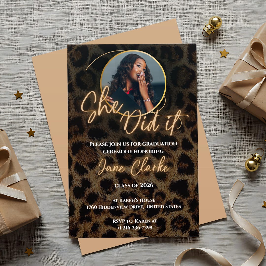 Leopard Graduation Invitations Leopard Graduate Invitation: Black&gold Girl Grad Invite, Class of 2026 ...