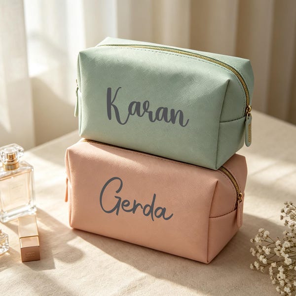 Personalized leather travel makeup bag