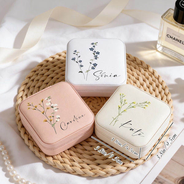 Personalized floral leather travel jewelry box