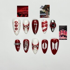 Kpop Inspired Cupid Voyage Nails | 7 Spirit Arirang Love Muse Press Ons | Red White Silver Retro Pop Nails | Coquette Fandom Nails