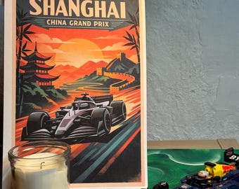 F1-Liebhaber-Poster A4, A5 – Grand-Prix-Fan-Geschenk – Shanghai GP Design – Grand-Prix-Stil – Mercedes – Vintage-Stil