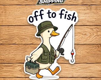 Goose Fishing Sticker, Funny Fisherman Goose Decal, Lake Life Vinyl Sticker, Outdoor Humor Gift, Cute Angler Bird Sticker