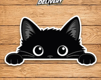 Peeking Black Cat Sticker, Sneaky Kitty Decal, Funny Cat Vinyl Sticker, Curious Cat Laptop Decal, Cat Lover Gift Idea