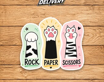 Funny Cat Sticker, Rock Paper Scissors Cat Paw Sticker, Cute Cat Laptop Decal, Cat Lover Gift, Coworker Gift, Waterproof Vinyl Sticker