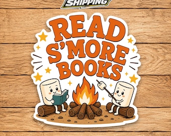Books Campfires S'Mores Sticker, Cozy Reading Decal, Bookworm Camping Vinyl Sticker, Adventure Reader Gift