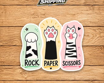 Rock Paper Scissors Cat Sticker, Funny Cat Paw Decal, Cute Kitty Laptop Sticker, Cat Lover Gift, Funny Animal Vinyl Decal, Coworker Gift