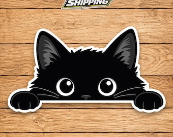 Funny Peeking Cat Sticker, Black Kitty Window Decal, Curious Cat Vinyl Sticker, Cat Lover Gift, Cute Sneaky Cat Decoration