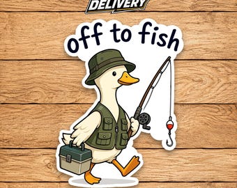 Funny Fishing Goose Sticker, Goose Angler Decal, Fishing Lover Gift, Cute Fisherman Sticker, Outdoor Adventure Vinyl Decal
