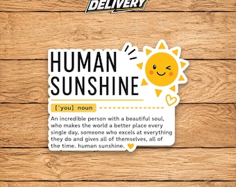 Human Sunshine Sticker, Inspirational Quote Decal, Positive Vibes Vinyl Sticker, Motivational Saying Sticker, Cute Gift for Friends