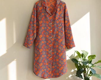 Cotton Nightdress for Women, Floral Printed Nightdress, Button Down Sleepwear Dress, Women's Nightwear Dress, Printed Nightdress for Her