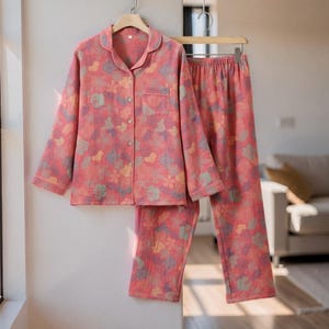 Vintage Style Printed Cotton Pyjama Set, Floral Pyjama Set, Two Piece Pyjama Set, Unisex Pyjamas, Matching Set, Loungewear Gift for Her