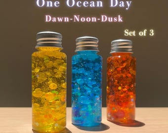 オーシャンセンサリーボトル 3個セット | 夜明け - 正午 - 夕暮れ | グリッタージャー