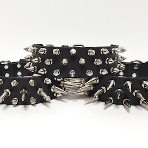 1 1/2" Wide Genuine Latigo Leather Spikes Choker Collar Choose from 4 Colors!