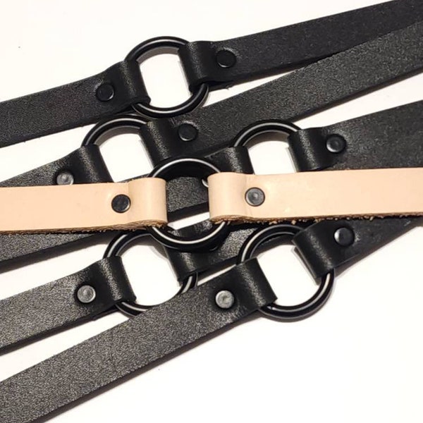 5/8" Wide Genuine Latigo Leather Choker Necklace Center O-Ring Choose from 4 Colors and 5 Hardware Options!