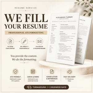 Resume Fill In Formatting Service | ATS Friendly Template Personalization | Cover Letter + References Included