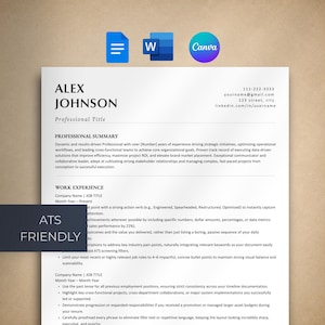 ATS-vänlig CV-mall 2026, Word, Canva, Google Docs | Modernt professionellt CV, personligt brev, referenser | 1 & 2 sidor