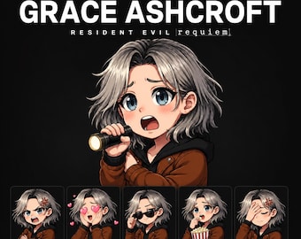 Resident Evil Requiem - Paquete de emoticonos de Grace Ashcroft / Emoticonos para streaming / Emoticonos estáticos para Twitch, Kick, YouTube y Discord / Descarga instantánea
