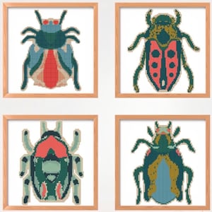 Paquete de patrones de punto de cruz de insectos bonitos en PDF, decoración infantil, descarga instantánea